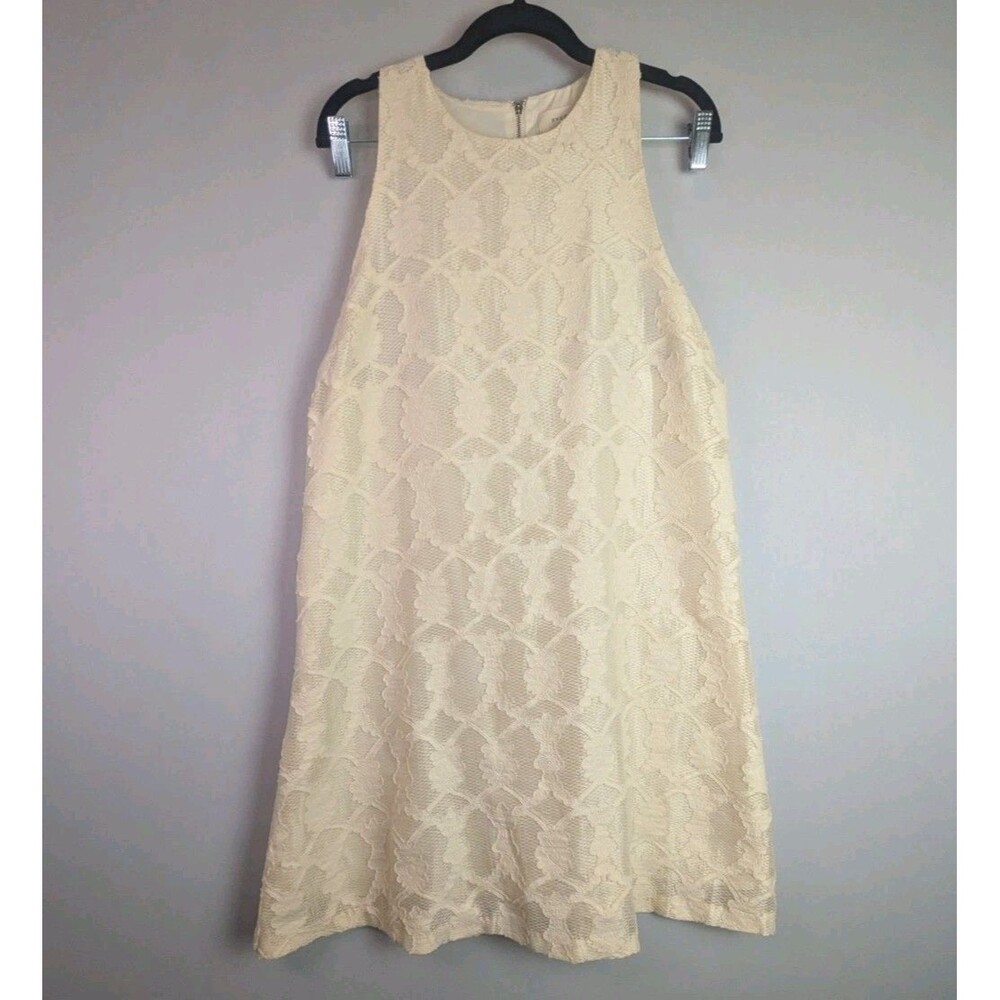 Everly Lace Dress Sz L Overlay Cream Zip Up Square Racer Back Shift